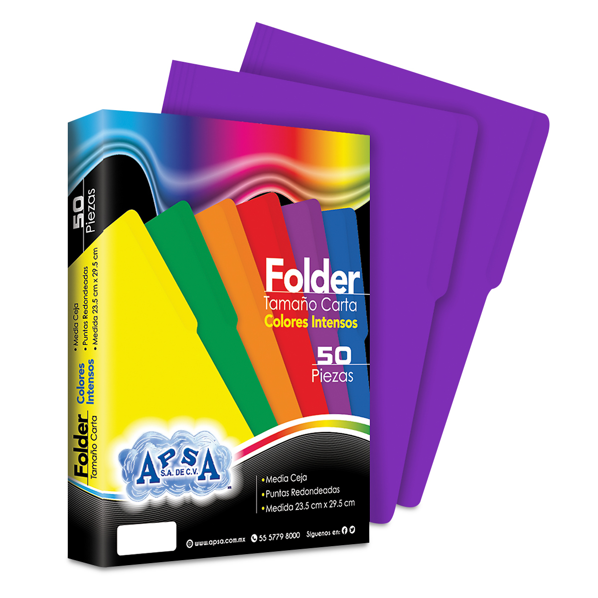 Folders Carta con Media Ceja APSA Morado 50 piezas | Office Depot Mexico