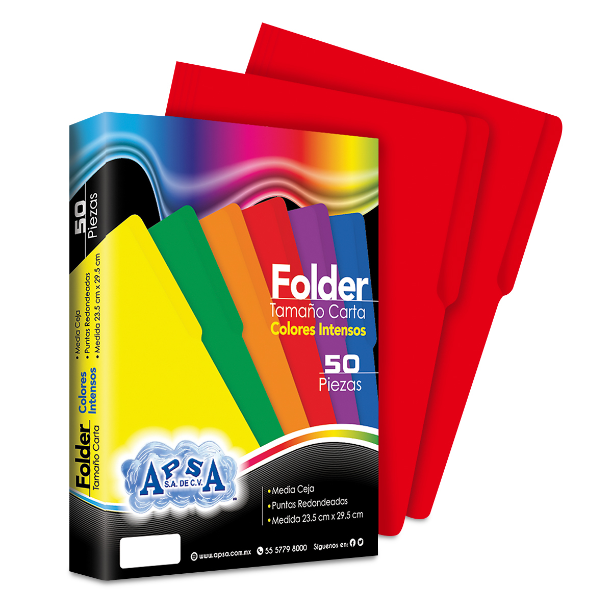 Folders Carta con Media Ceja APSA Rojo 50 piezas | Office Depot Mexico