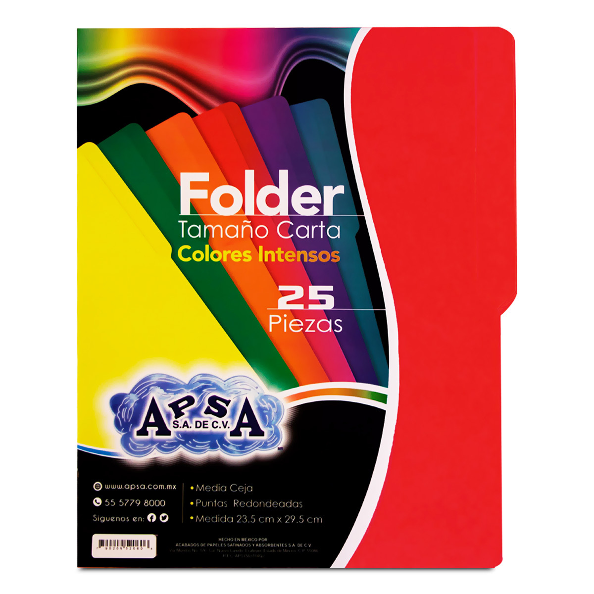 Folders Carta con Media Ceja APSA Rojo 25 piezas | Office Depot Mexico