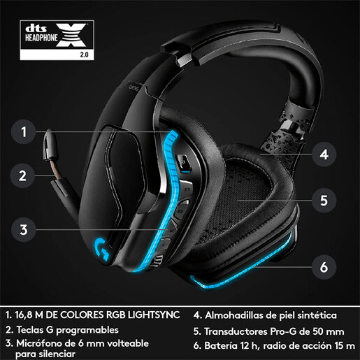 Auriculares con cable Logitech G432 para juegos, sonido envolvente 7.1,  auriculares DTS: X 2.0, micrófono abatible para silenciar, PC (piel  sintética) negro/azul