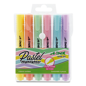 Marcatextos A-ink Pastel AHB-6P / Punta cincel / Colores surtidos / 6 piezas