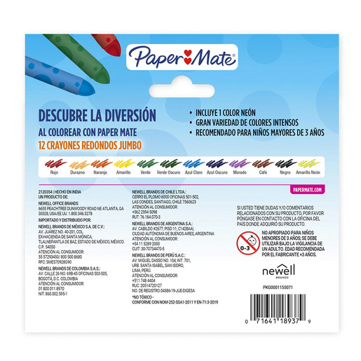 Crayones Paper Mate Jumbo Redondos 12 piezas