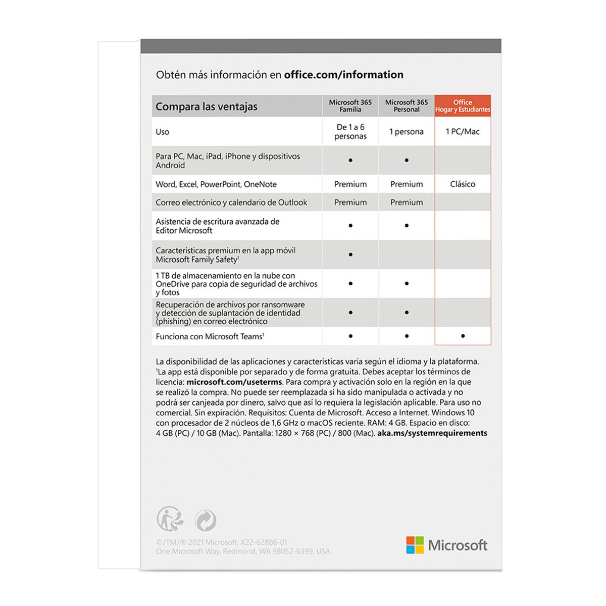 Microsoft Office Hogar y Estudiantes 2021 1 usuario 1 dispositivo PC Laptop  Mac | Office Depot Mexico