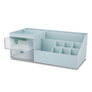 Organizador de escritorio de 4 niveles con estantes de archivos verticales,  almacenamiento de organización de oficina con cajón y 2 soportes para