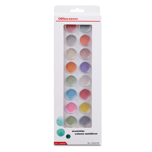 Set de Acuarelas Metálicas Office Depot BRPD00006 Colores surtidos 18  piezas | Office Depot Mexico