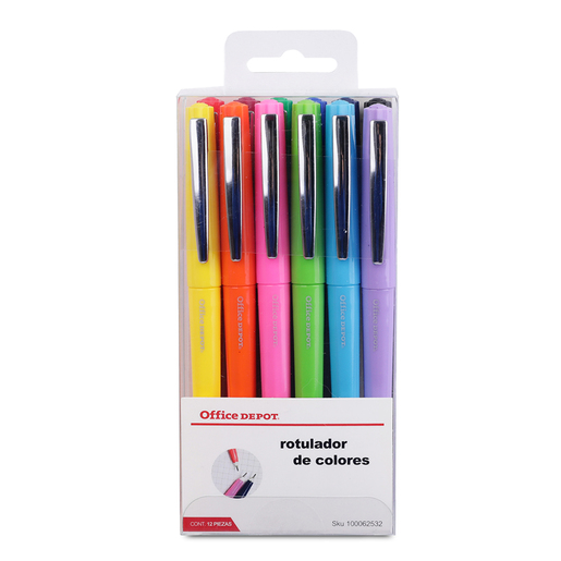 ROTULADORES DE PUNTA EXTRA FINA OFFICE DEPOT RY108403 (COLORES, 12 PZS.) | Office  Depot Mexico