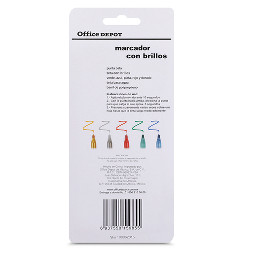 Marcadores Lavables con Brillos Office Depot 5 piezas | Office Depot Mexico