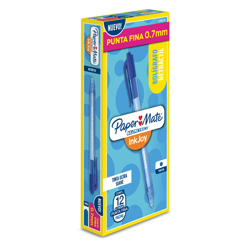 Plumas Retráctiles Paper Mate Kilométrico InkJoy Punta fina Azul 12 piezas  | Office Depot Mexico