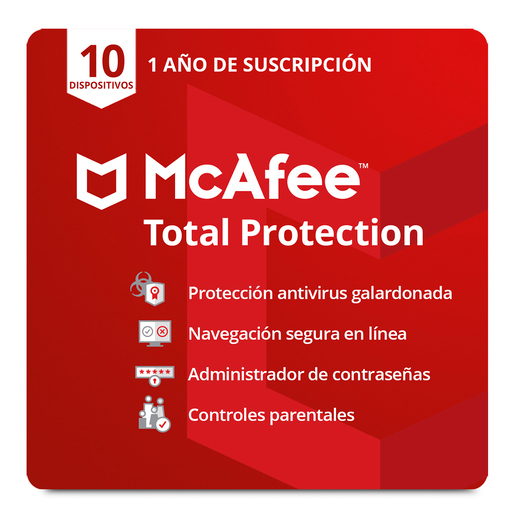 Antivirus McAfee Total Protection Licencia 1 año 10 dispositivos PC Laptop  Mac | Office Depot Mexico