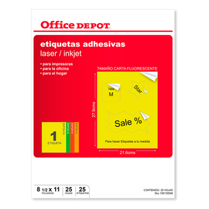 Etiquetas Adhesivas para Impresión OfficeDepot Carta Colores 25 hojas 
