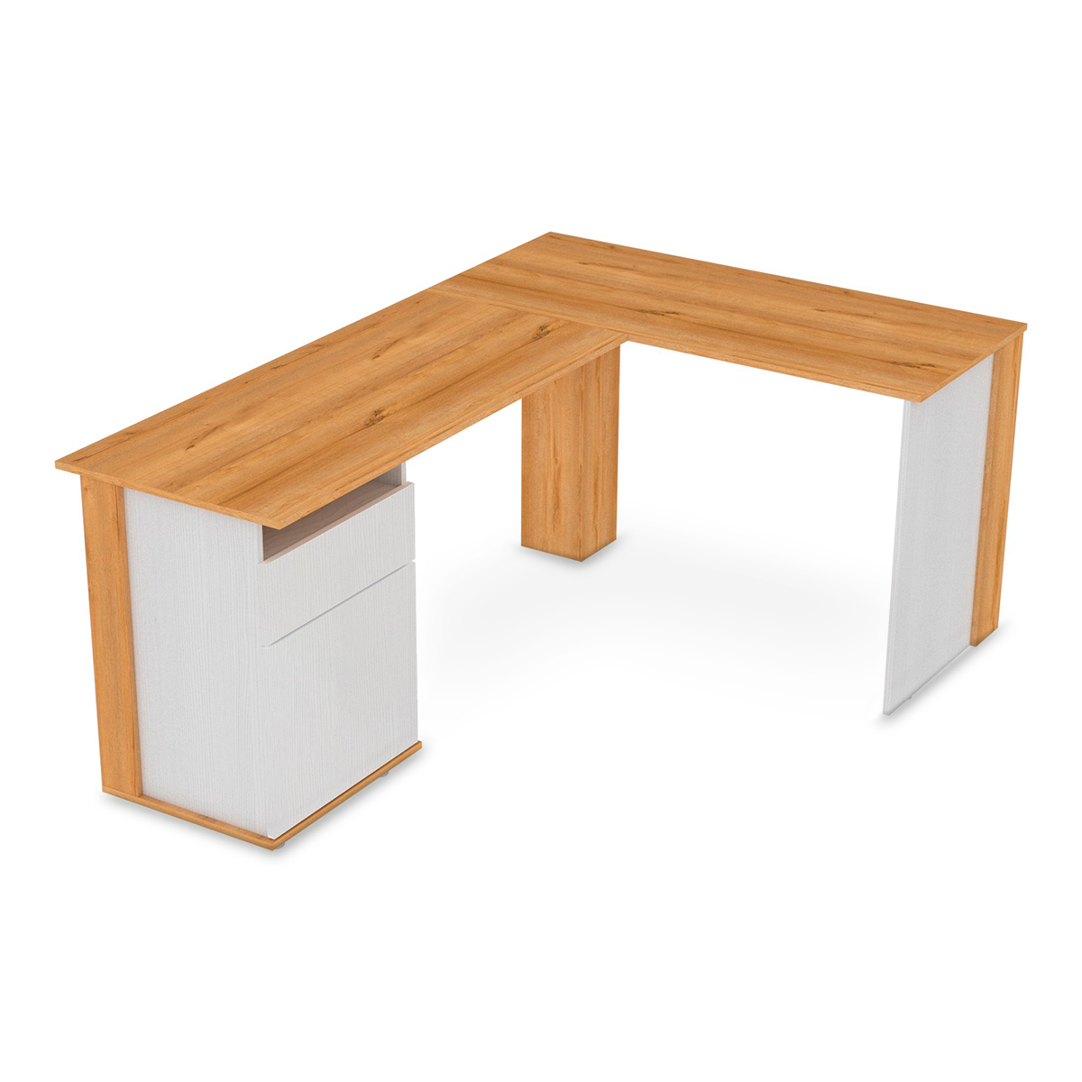  MBFLUUML Escritorio para computadora en forma de L con estante  de almacenamiento, escritorio de estudio minimalista, escritorio de esquina  blanco y roble Sonoma de 57.1 x 39.4 x 29.9 pulgadas, madera