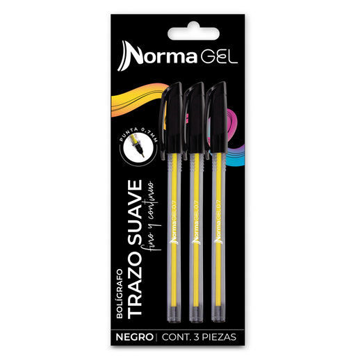 Plumas de Gel Norma Trazo Suave Negro 3 piezas