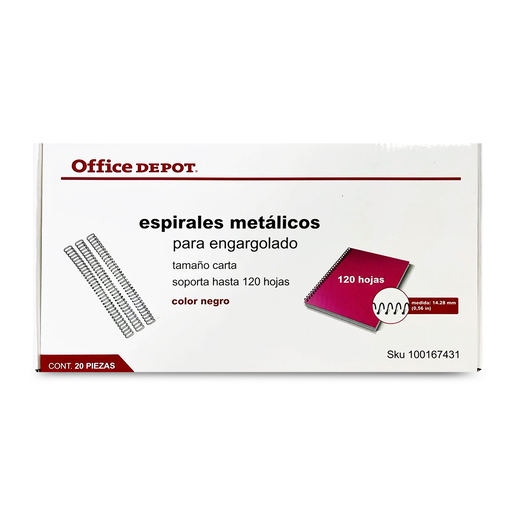 Espirales Dobles de Metal Office Depot 9/16 de pulg. Negro 20 piezas