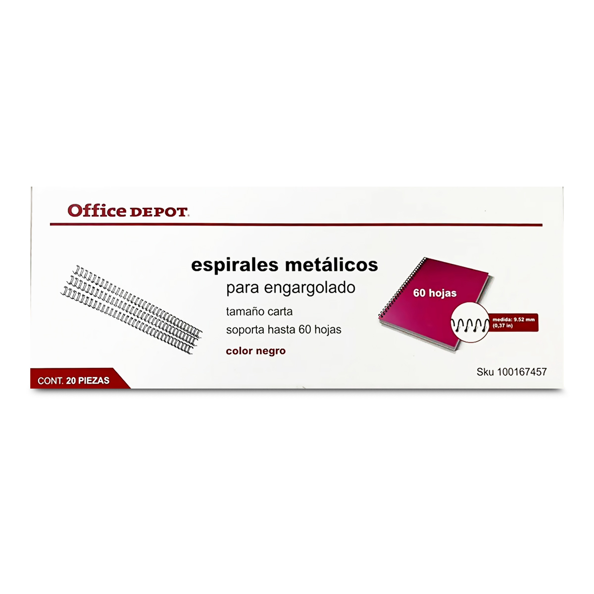 Espirales Dobles de Metal Office Depot 3/8 de pulg. Negro 20 piezas