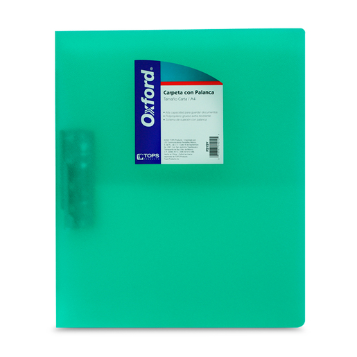 Carpeta Juvenil Carta con Palanca Oxford Verde 70 hojas