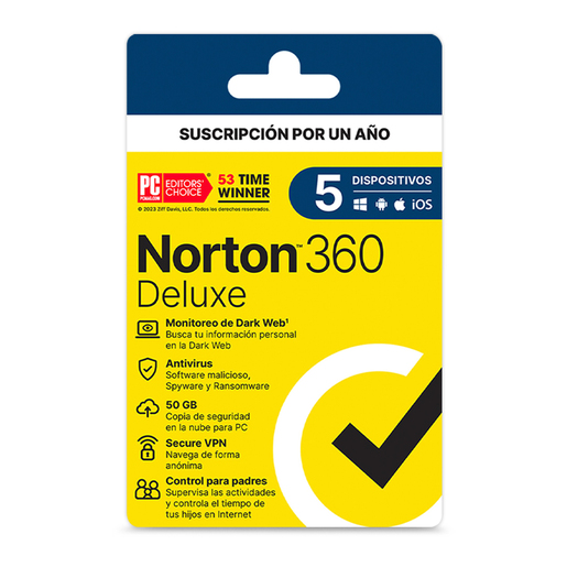 Antivirus Norton 360 Deluxe Licencia 1 año 5 dispositivos