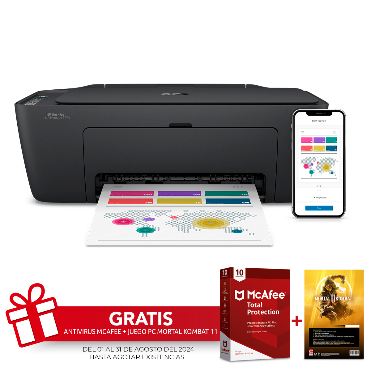 Impresora Multifuncional HP Deskjet Ink Advantage 2774 WiFi Negro/Color