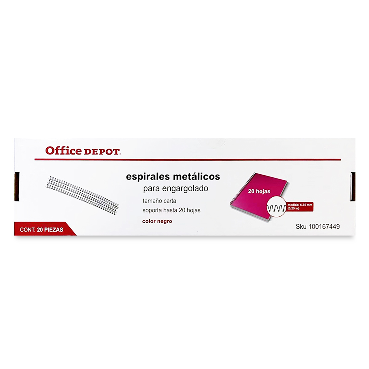 Espirales Dobles de Metal Office Depot 1/4 de pulg. Negro 20 piezas