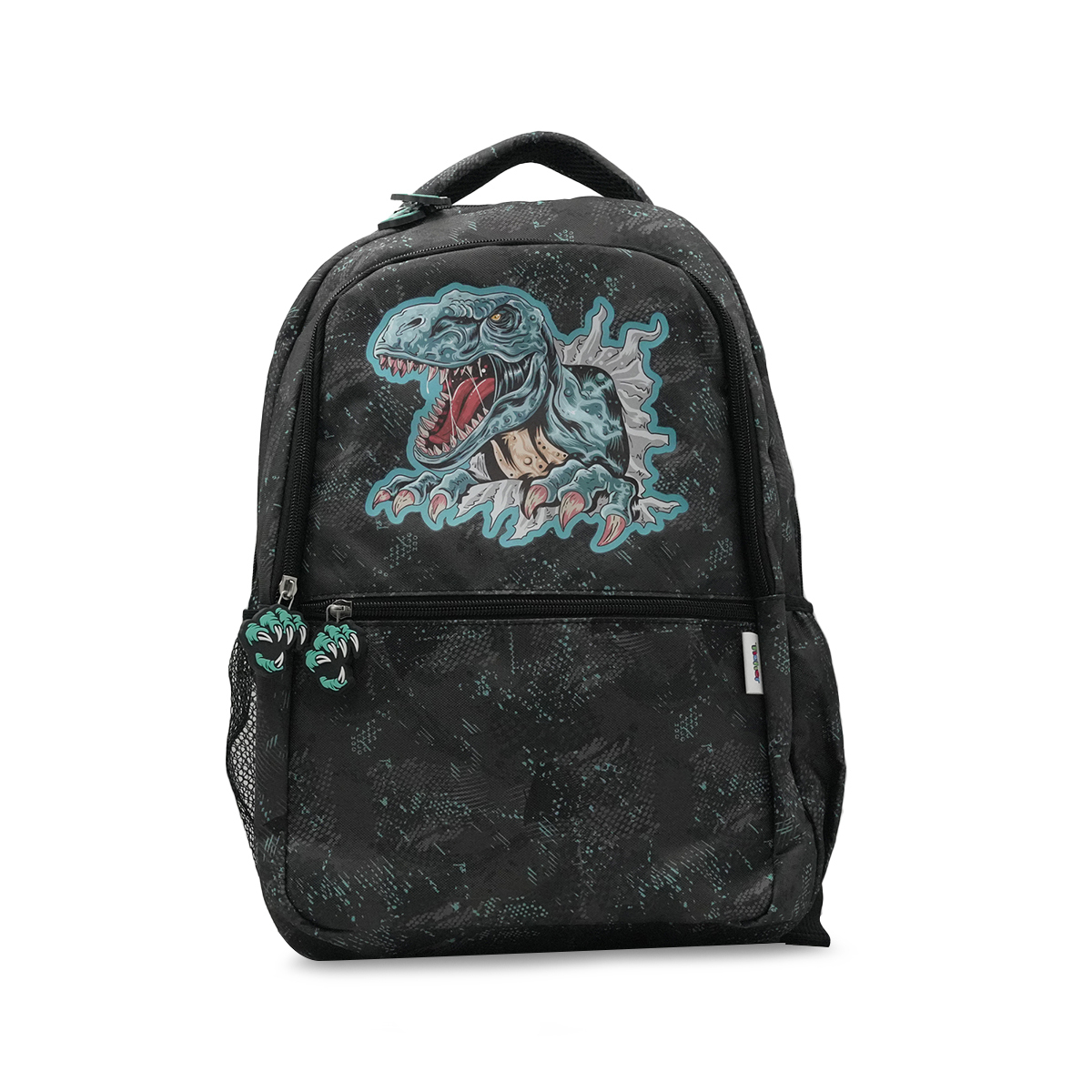 Mochila Escolar Ticher Dinosaurio Negro con Azul