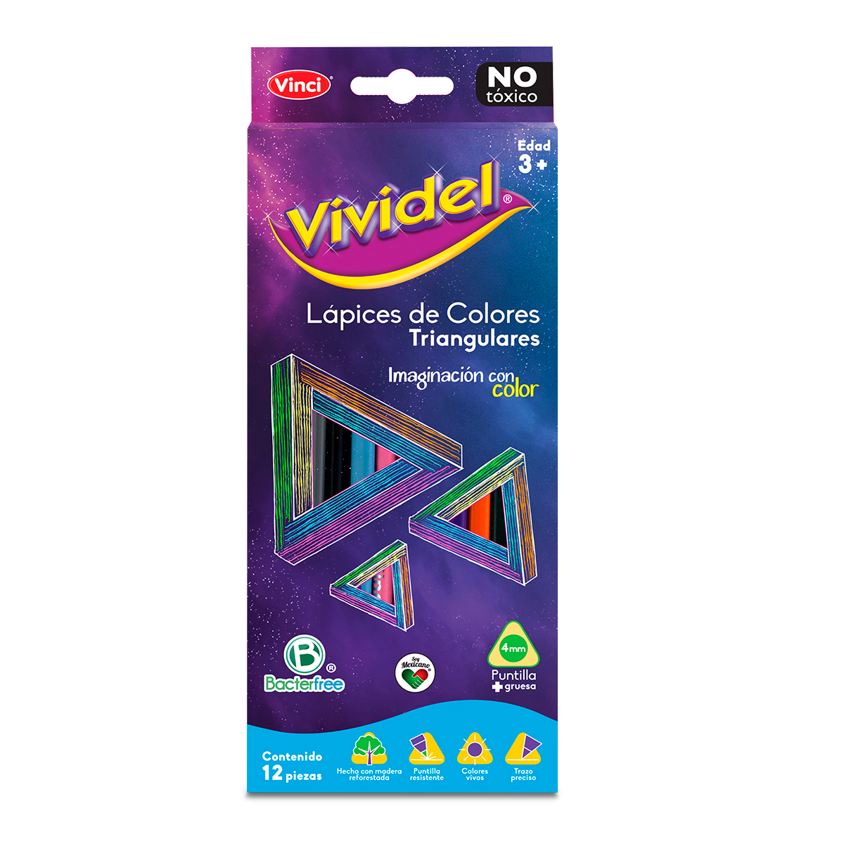 Lápices de Colores Vividel Triangulares 12 piezas