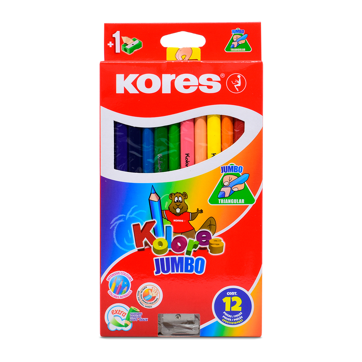 Lápices de Colores Jumbo Triangulares Kores 12 piezas