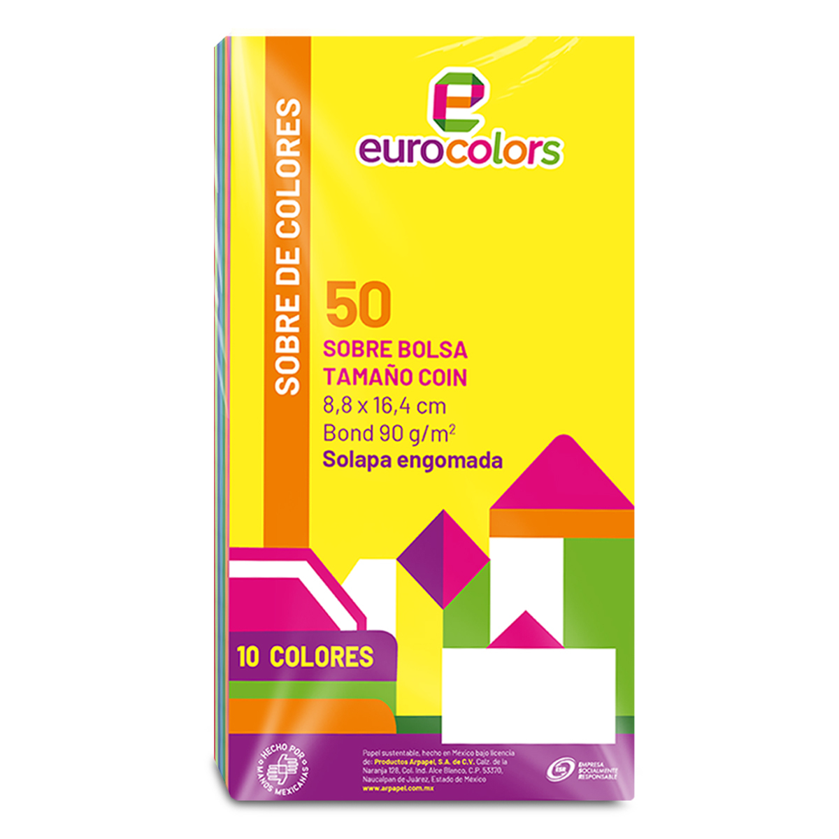 Sobres de Papel Bond Eurocolors Colores 50 piezas