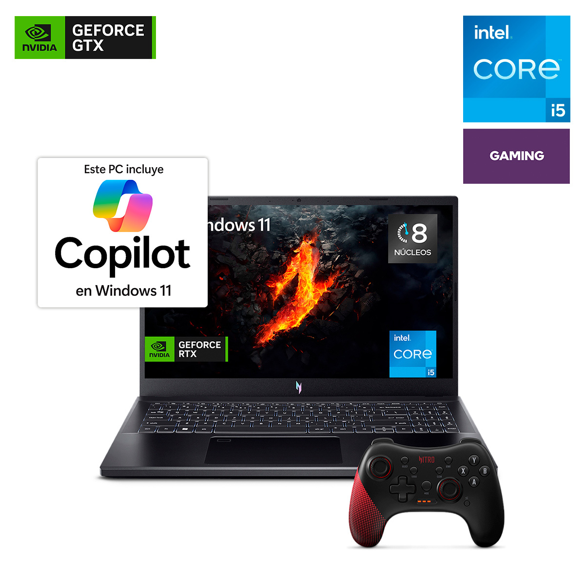 Laptop Gamer Acer Nitro V15 Nvidia GeForce RTX 3050 Intel Core i5 15.6 pulg. 512gb SSD 8gb RAM más Control Gamer