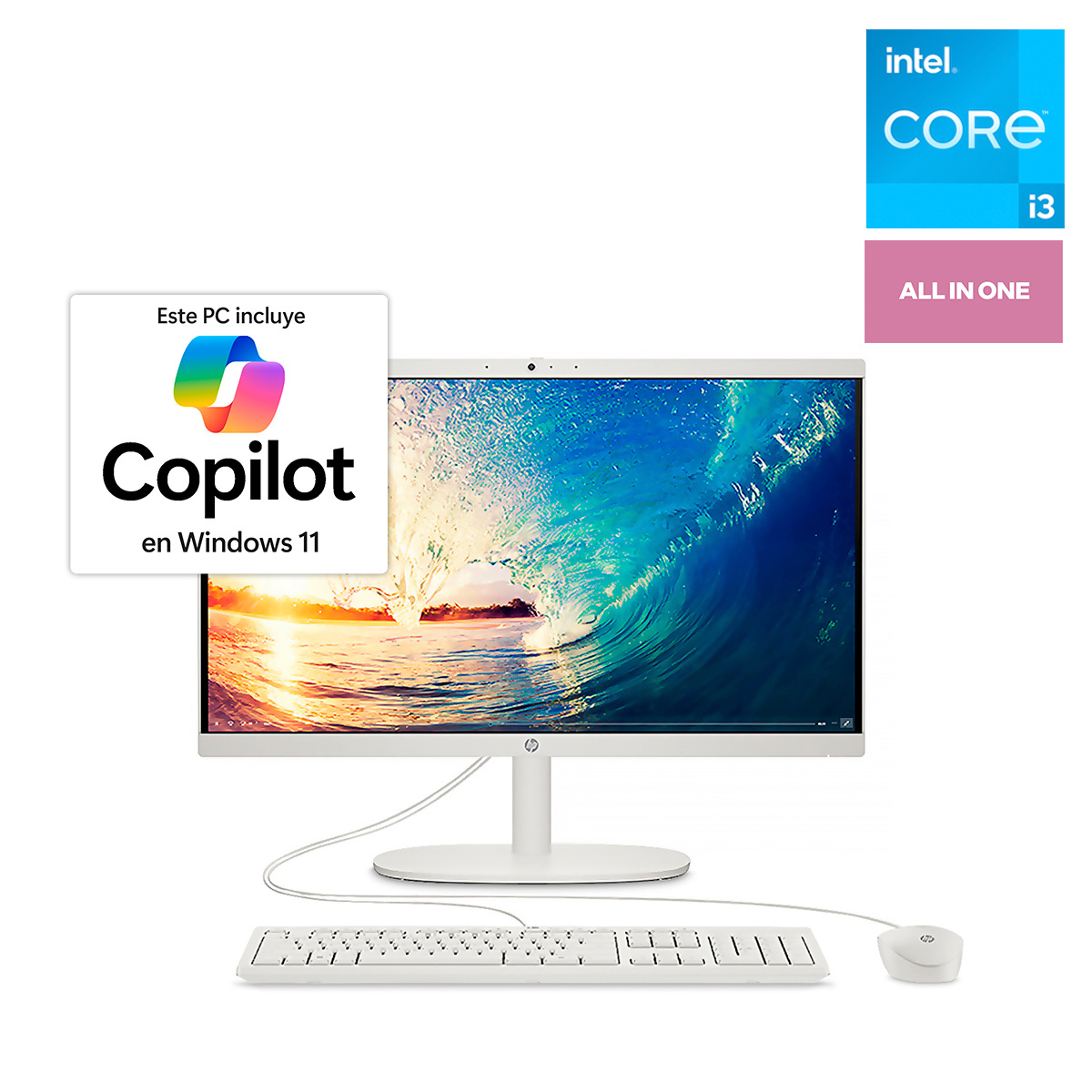 Computadora All In One Hp 22 DG0000LA Intel Core i3 FHD 21.5 pulg. 512gb SSD 8gb RAM Blanco