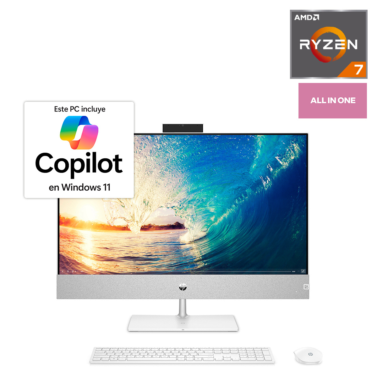 Computadora All In One Hp 27 CA0012LA AMD Ryzen 7 FHD 27 pulg. 512gb SSD 16gb RAM Blanco