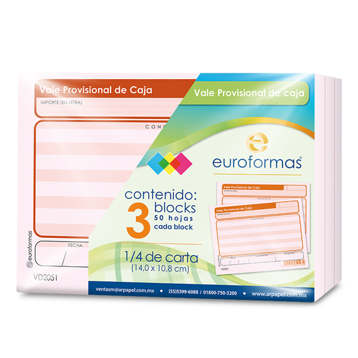 Vale Provisional de Caja Euroformas 1/4 de Carta 3 blocks