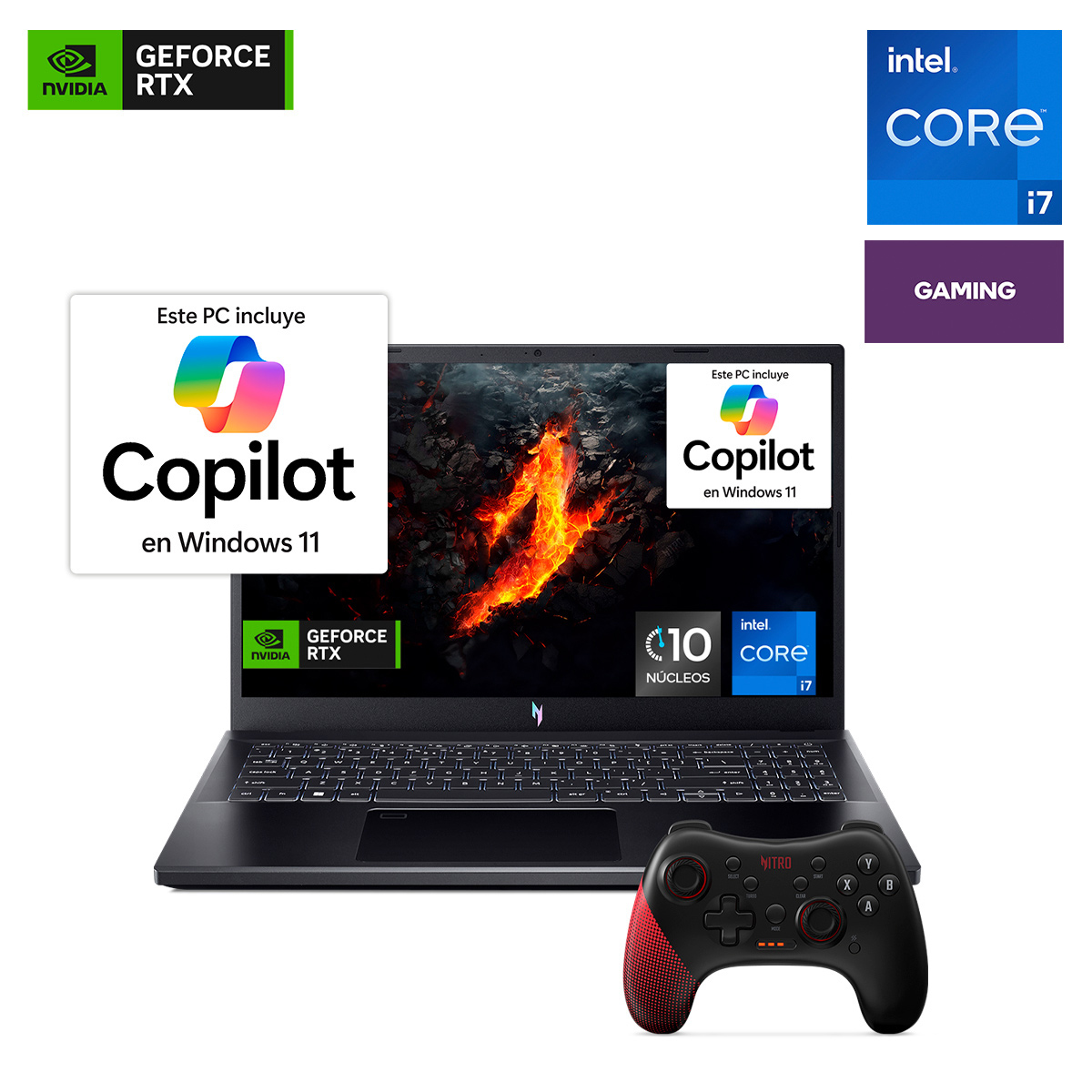 Bundle Laptop Acer Nitro V15 Intel Core i7 FHD 15.6 pulg. NVIDIA Geforce RTX 4050 512gb SSD 16gb RAM más Control Gamer NGR200