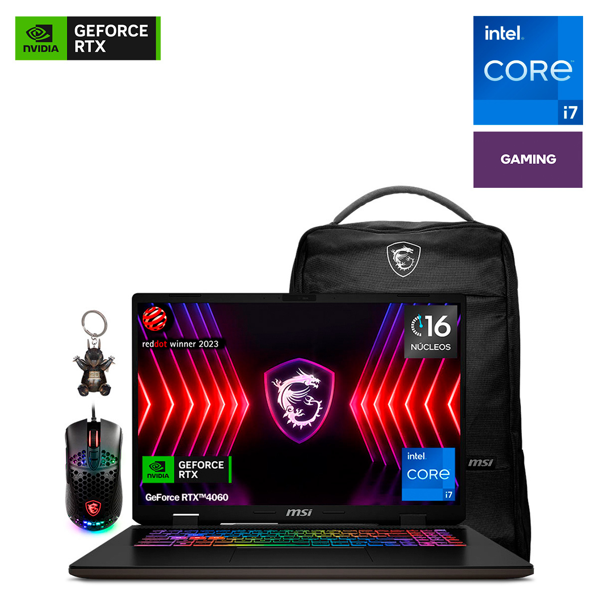 Bundle Laptop Gamer MSI Sword 17 HX Intel Core i7 Nvidia Geforce RTX4060 FHD 17 pulg. 512gb SSD 16gb RAM más Mochila y Mouse 