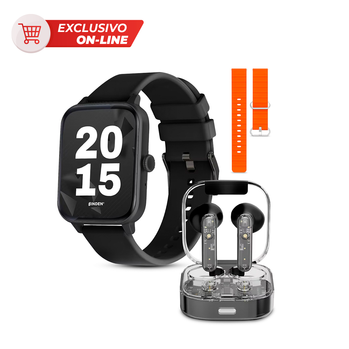 Kit Smartwatch Binden Eracolor 1.8mm más Audífonos Onepops Funky y Correa Negro