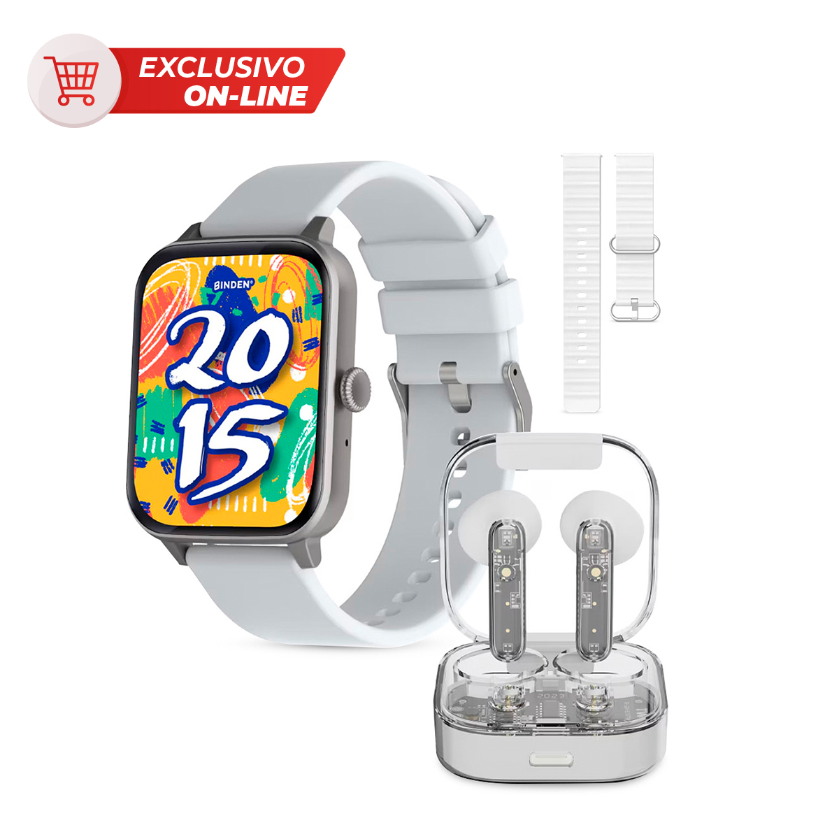 Kit Smartwatch Binden Eracolor 1.8mm más Audífonos Onepops Funky y Correa Blanco