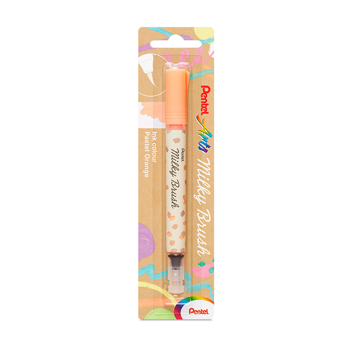 Pincel Redondo Pentel Milky Brush Naranja Pastel