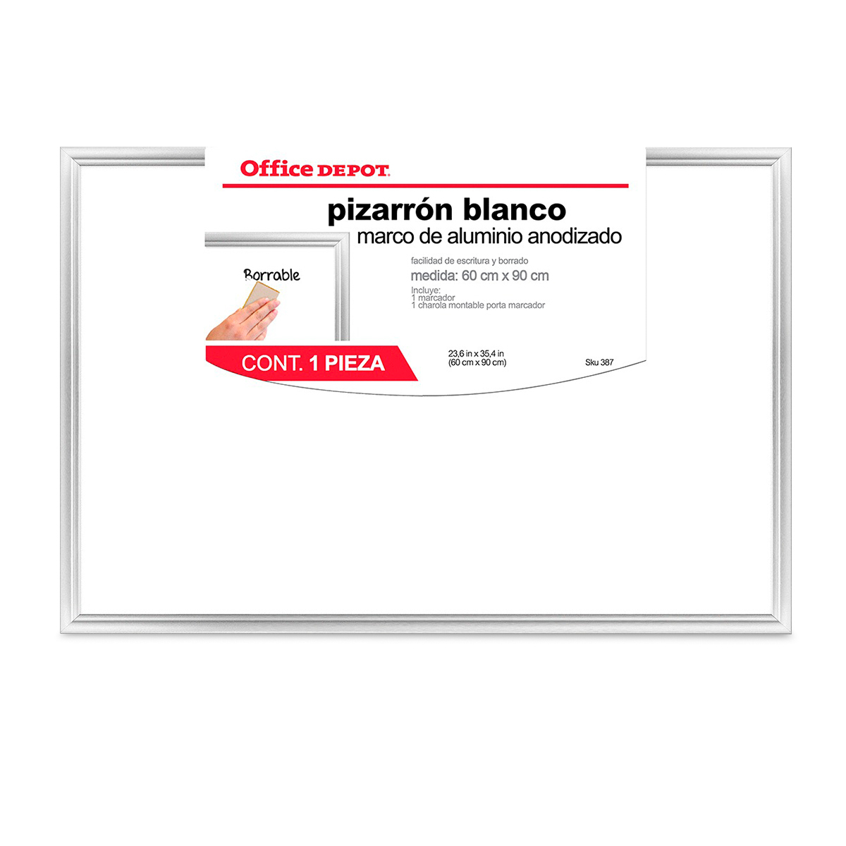 Pizarrón Blanco con Marco de Aluminio Office Depot / Polímero / 60 x 90 cm 