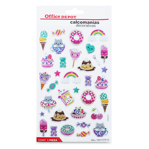 Calcomanías Decorativas Office Depot Pop Up Gatos Dulces y Pasteles Rosa