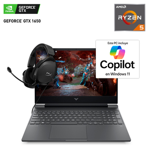 Bundle Laptop Gamer HP 15 Victus 15-fb0122la GeForce GTX 1650 AMD Ryzen 5 15.6 pulg. 512gb SSD 8gb RAM más Audífonos Hyper X Stinger Core 