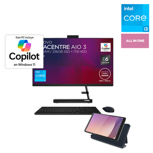 Bundle Computadora All in One Lenovo IdeaCentre 3 Intel Core i3 23.8 pulg. 8gb RAM 256gb SSD 1tb HDD más Tablet M8