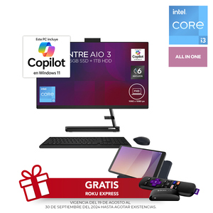 Bundle Computadora All in One Lenovo IdeaCentre 3 Intel Core i3 23.8 pulg. 8gb RAM 256gb SSD 1tb HDD más Tablet M8