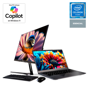 Bundle Laptop Lanix Xbook Go Intel Celeron 14 pulg. 128gb SSD 4gb RAM más Monitor LX215 21.5 pulg. Mouse y Teclado