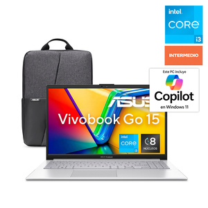 Bundle Laptop Asus Vivobook Go 15 Intel Core i3 15.6 pulg. 512gb SSD 8gb RAM más Mochila ASUS