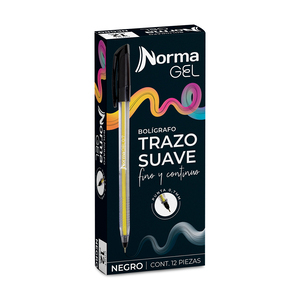 Plumas de Gel Norma Negro 12 piezas