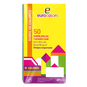 Sobres de Papel Bond Eurocolors Colores 50 piezas