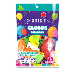 Globos de Látex Granmark Número 9 Colores Solidos 18 piezas