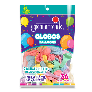 Globos de Látex Granmark Número 7 Colores Solidos 36 piezas