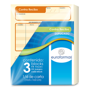 Contrarrecibo Euroformas 1/4 de Carta 3 blocks