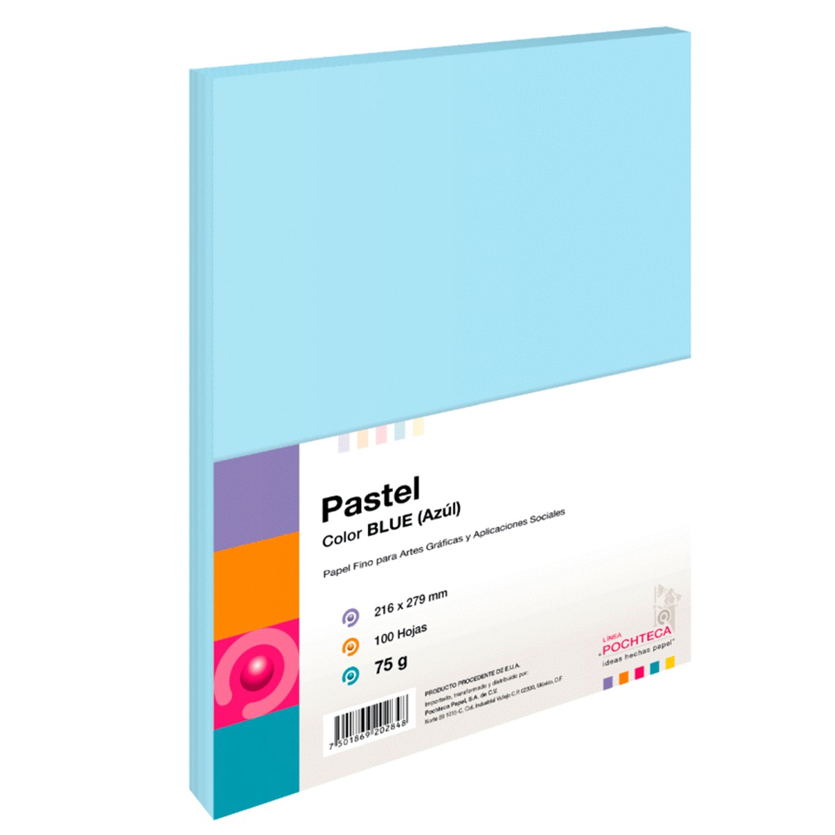 Hojas de Color Pochteca Pastel Paquete 100 hojas Carta Azul pastel 75 gr |  Office Depot Mexico