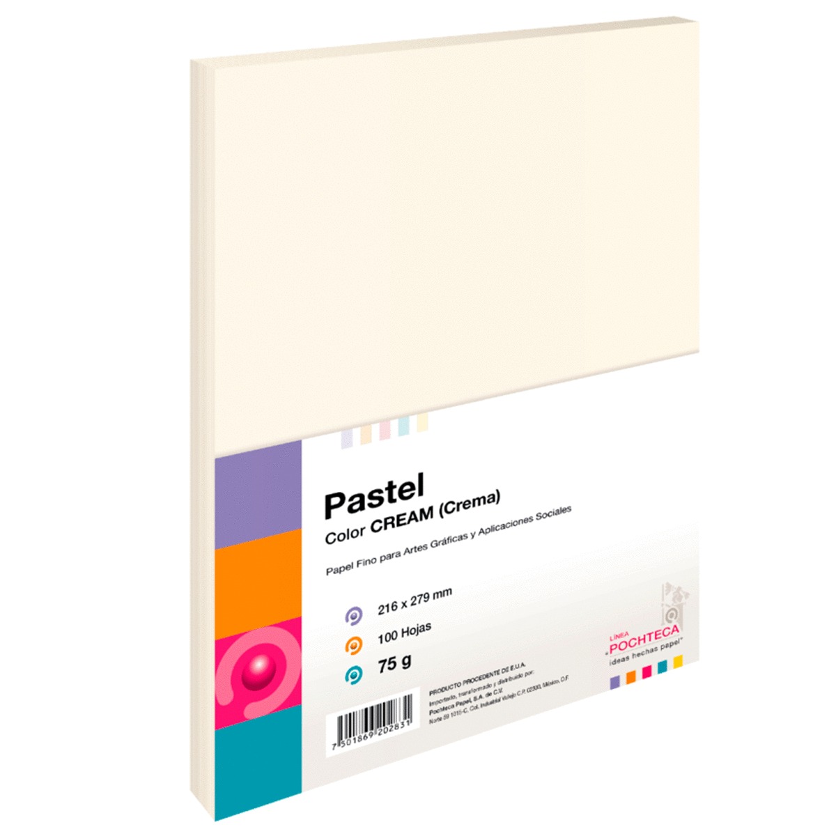 Hojas de Color Pochteca Pastel Paquete 100 hojas Carta Crema 75 gr | Office  Depot Mexico