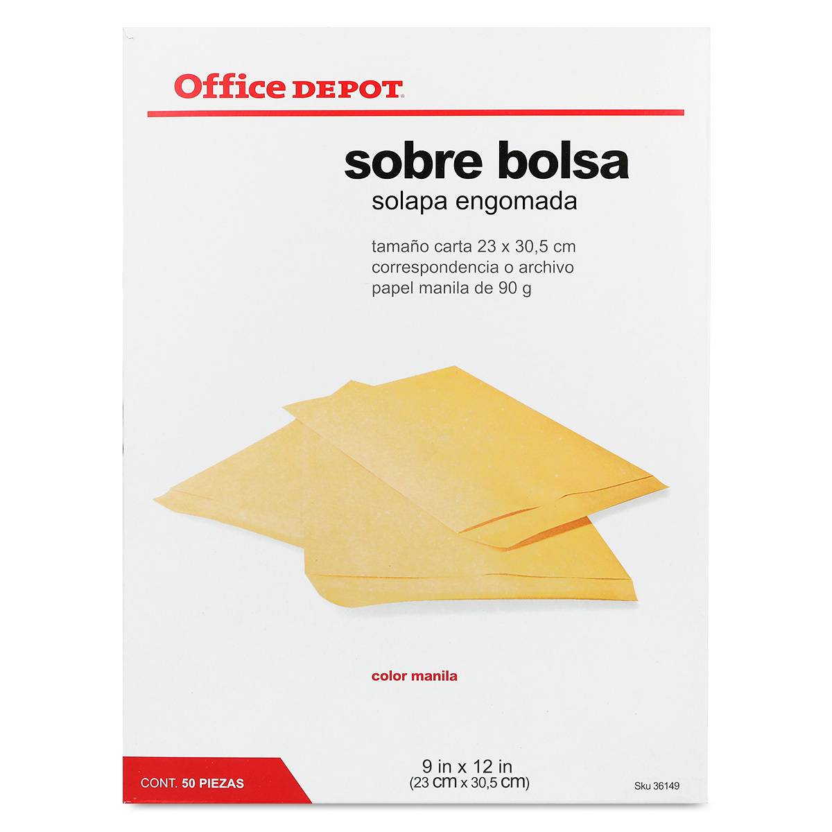 Sobres de Papel con Solapa Engomada Carta Office Depot Manila 50 Piezas | Office  Depot Mexico